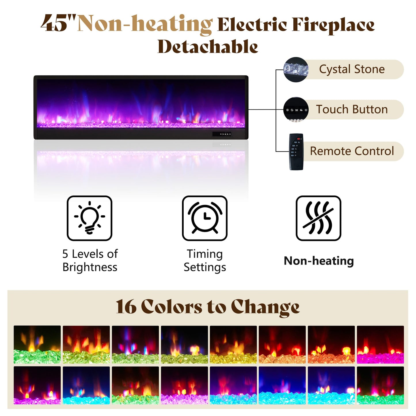 AMERLIFE Modern California King Size Bed Frame with Fireplace, Wingback Platform Bed Frame with 60.4“ Extra Tall Headboard, Corduroy Upholstered Bed Frame Wooden Slats/No Box Spring Needed, Greige