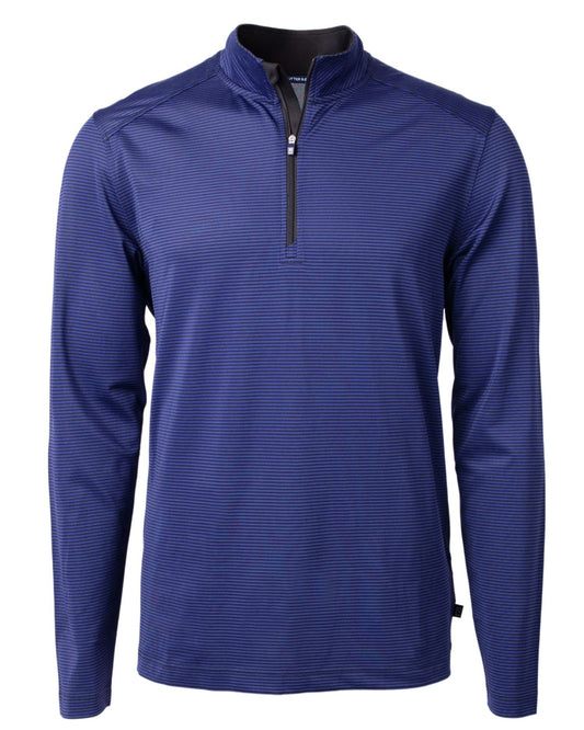 Cutter & Buck Virtue Eco Pique Micro Stripe Recycled Mens Big & Tall Quarter Zip, Tour Blue/Black