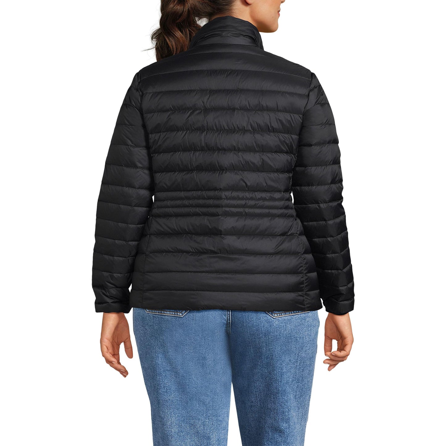 Lands' End Women's Tall Wanderweight Packable Down Jacket Small Black