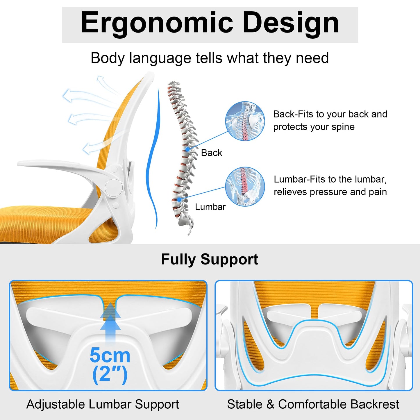 Primy Drafting Chair Tall Office Chair with Flip-up Armrests Executive Ergonomic Computer Standing Desk Chair with Lumbar Support and Adjustable Footrest Ring (Mustard)