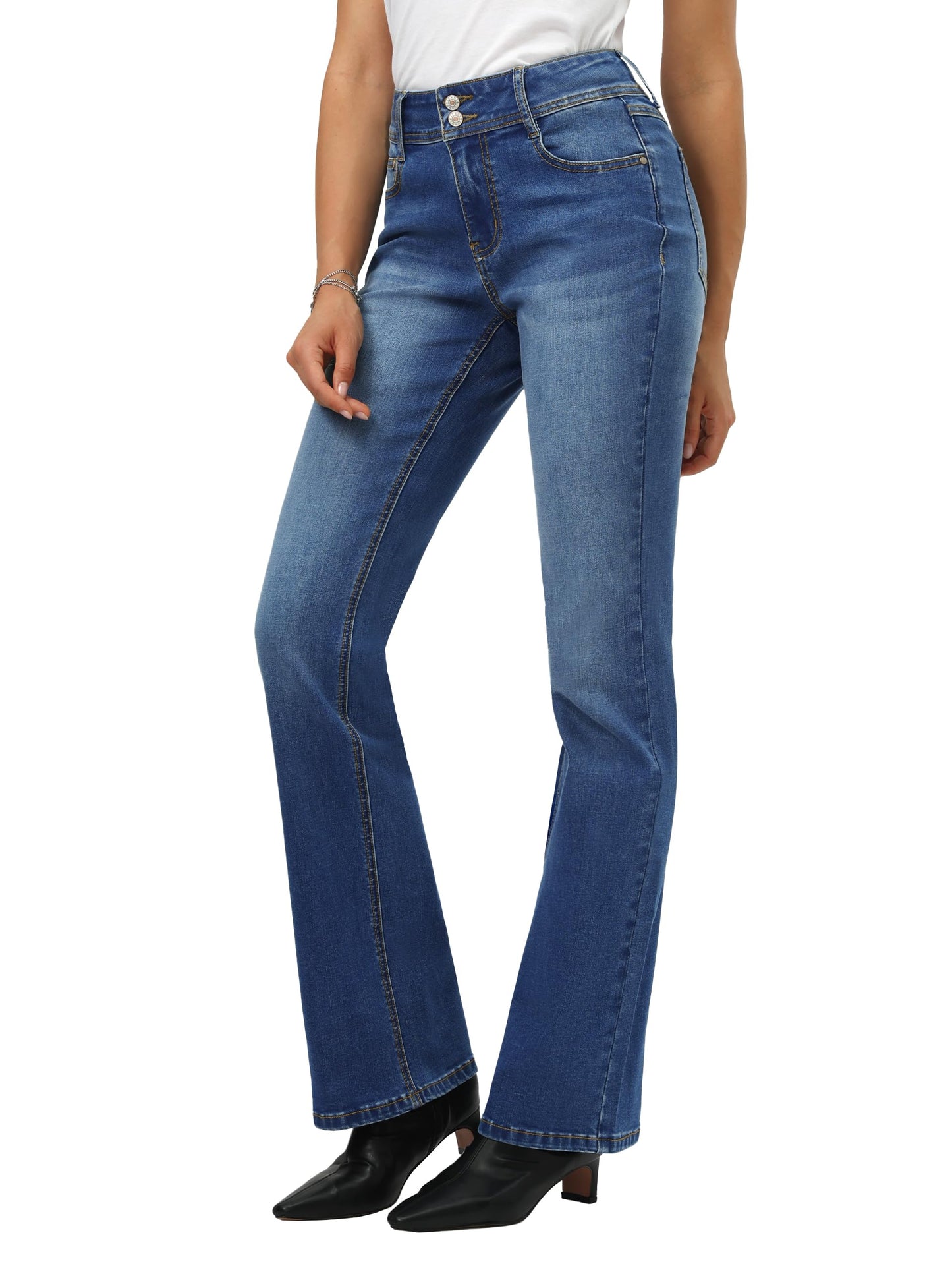 Tallemon Tall Women's Bootcut Jeans Curvy Mid-Rise Stretchy Denim Pants Classic Bell Bottom Trouser,36",Blue,2