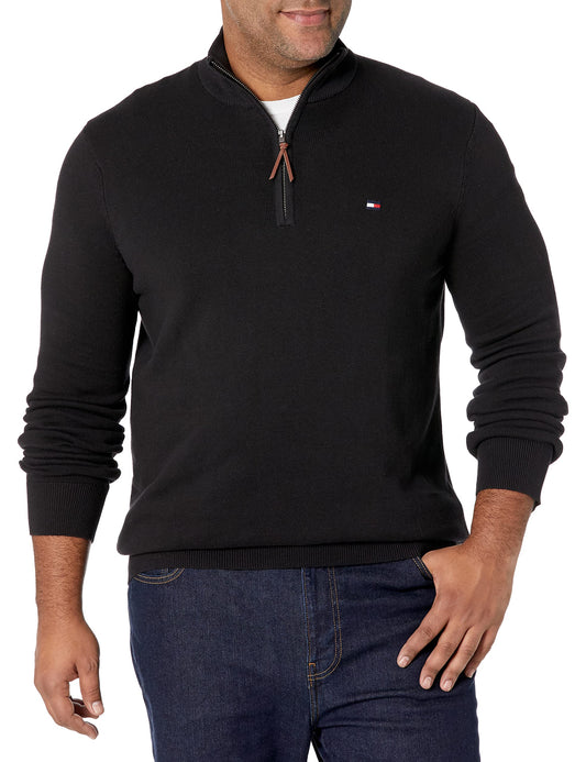 Tommy Hilfiger Men's Big and Tall 1/4 Zip Pullover Sweater Black 3XL-Tall