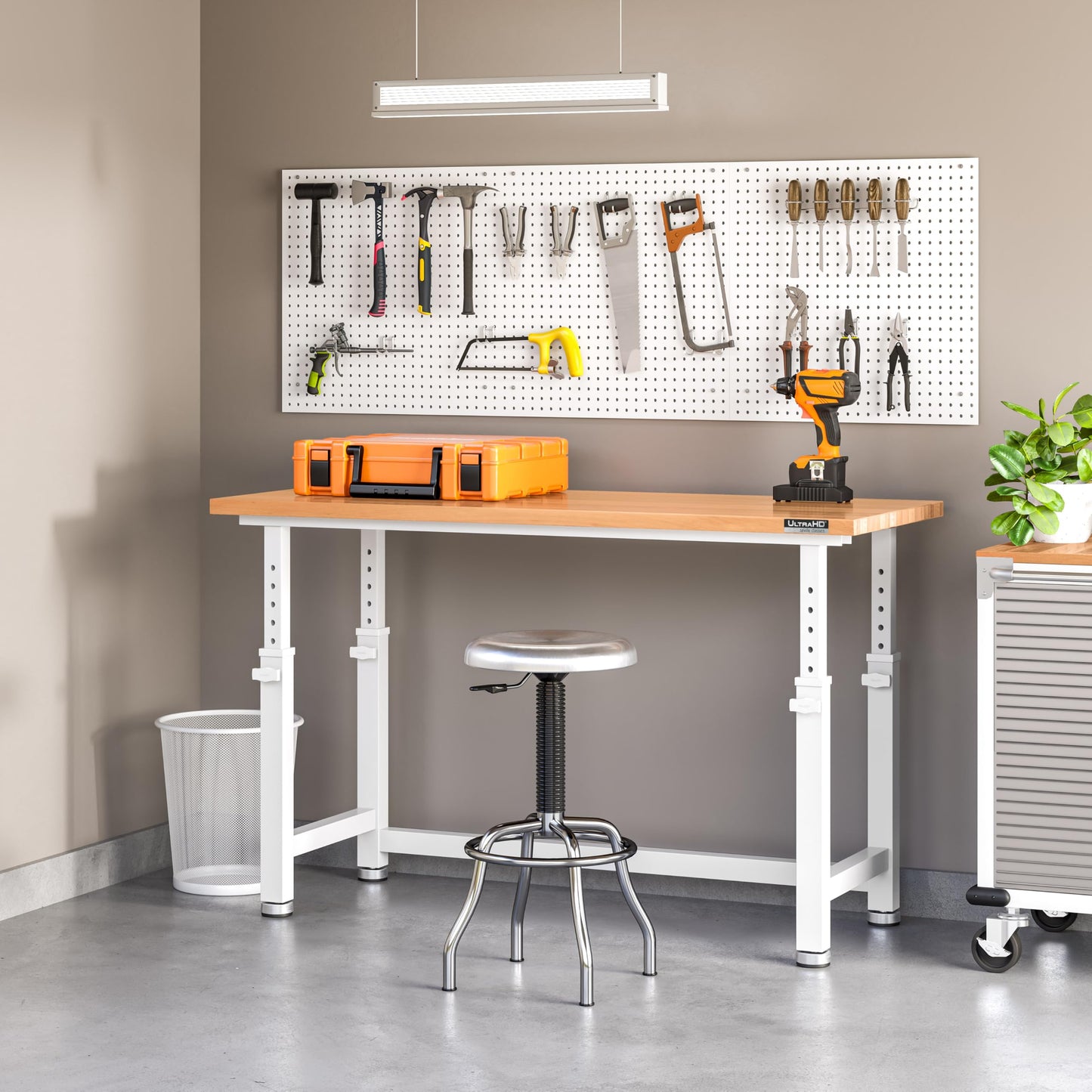 Seville Classics UltraHD Heavy Duty Workbench Table w/Solid Wood Top, 1000 lbs. Weight Capacity Workstation for Garage, Warehouse, Workshop, Granite, 60" W x 24" D x 28.5" to 42" H Desktop