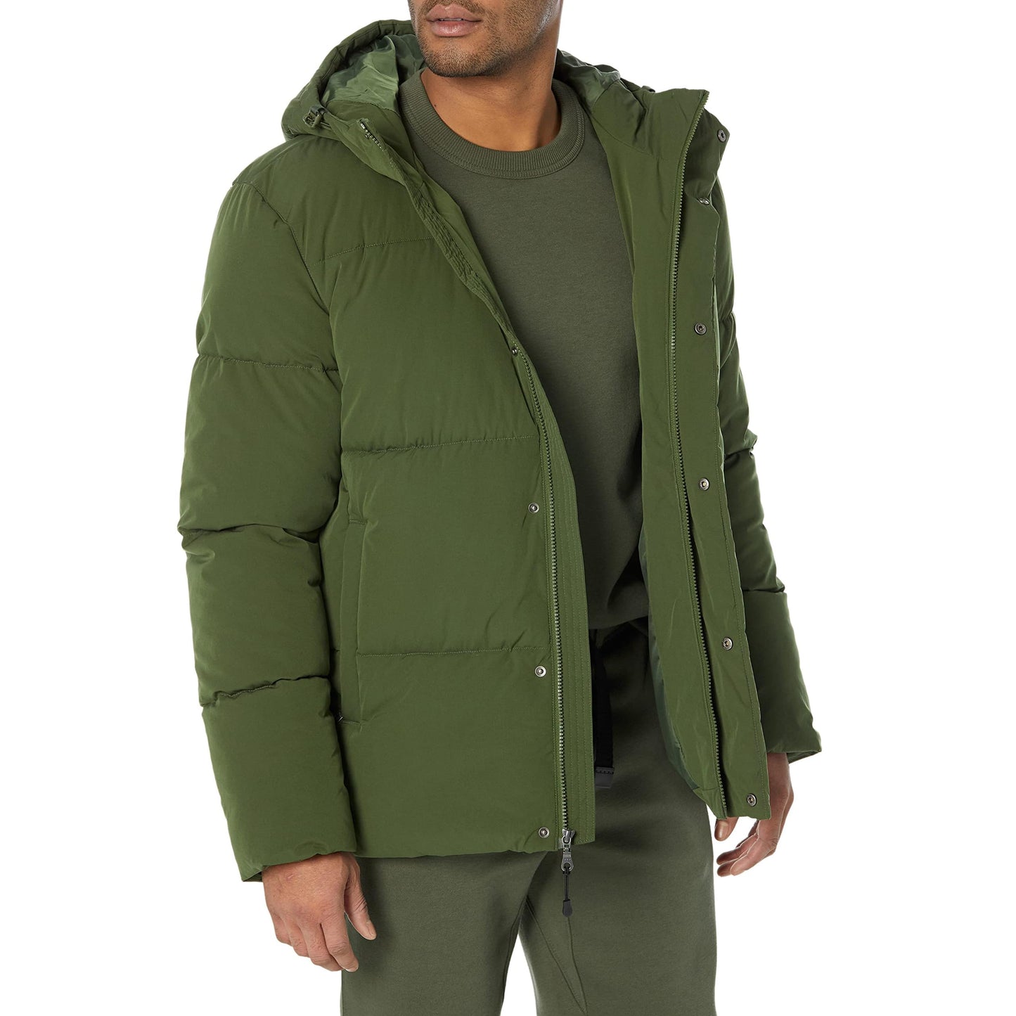 Amazon Essentials Men's Mid-Length Hooded Puffer Coat (Available in Big & Tall), Dark Olive, 6X-Large Big Tall