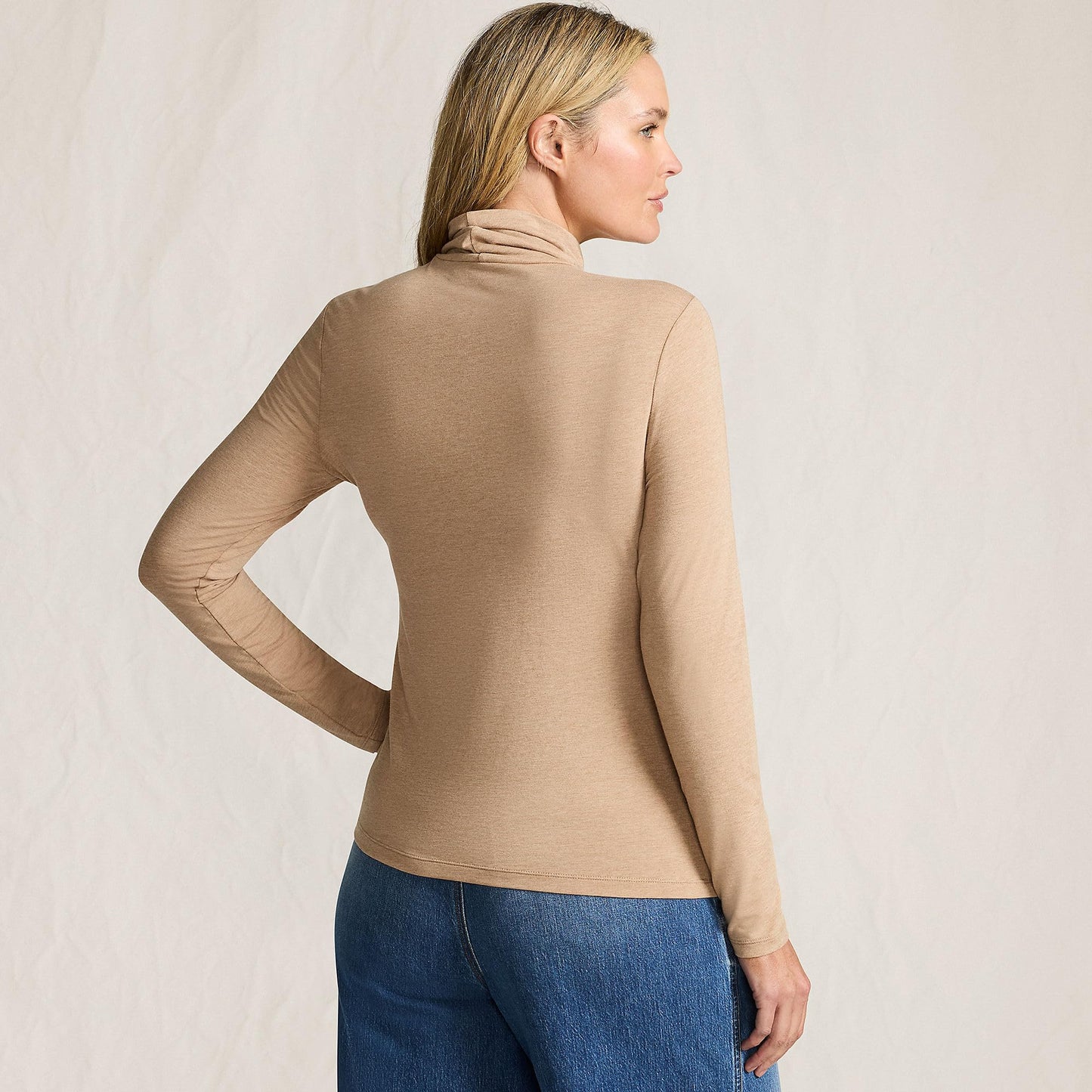 Lands' End Womens Long Sleeve Shaped LWCM Turtleneck Light Toffee Heather Tall X-Large