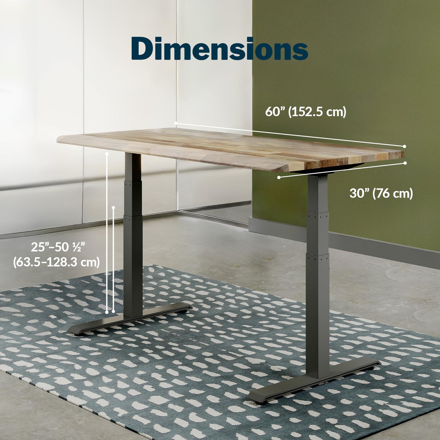 Vari ComfortEdge 60x30 Inch Adjustable Electric Standing Desk – Memory Presets, Sloped Edge, 200 LB Capacity (Reclaimed Wood) - 50.5" Max Height