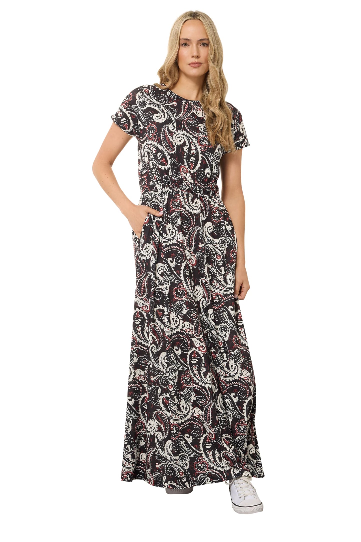 Long Tall Sally LTS Tall Paisley Shirred Waist Maxi Dress Black 12