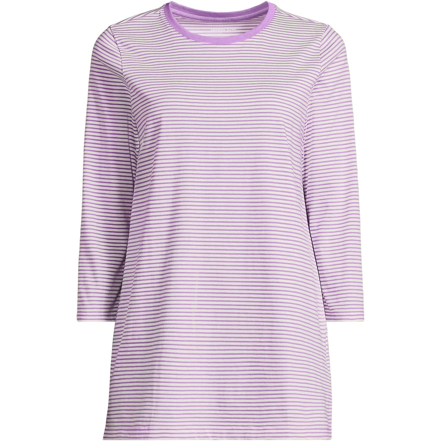Lands' End Womens 3Q Cotton Supima Crew Neck Tunic Soft Orchid Micro Stripe Tall Medium