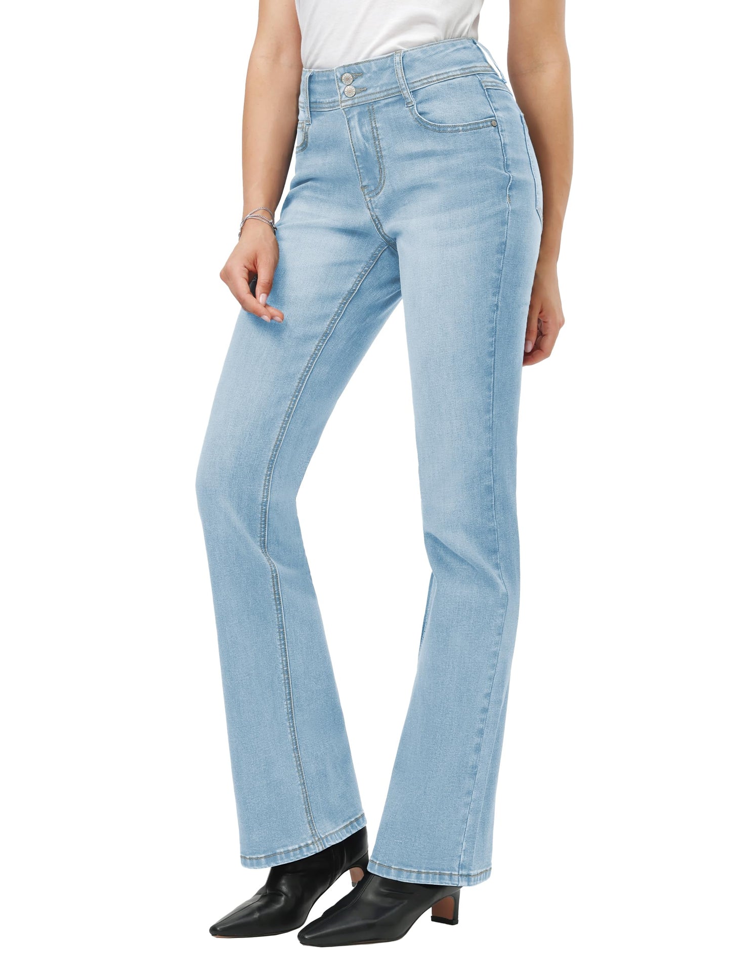 Tallemon Tall Women's Bootcut Jeans Curvy Mid-Rise Stretchy Denim Pants Classic Bell Bottom Trouser,36",Light Blue,2