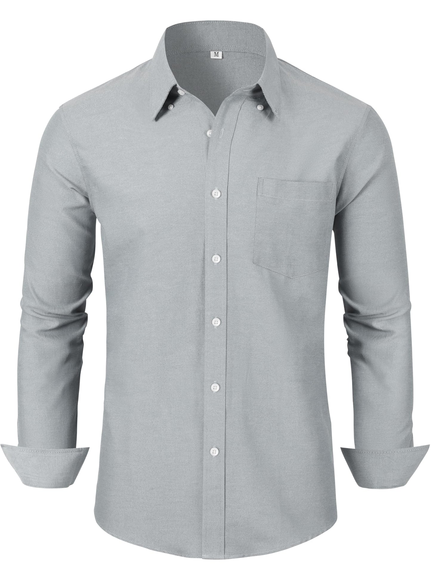 GIANZEN Light Grey Long Sleeve Shirt Men Gray Dress Mens Shirts Button Down Up Big and Tall for Casual Business Slim Fit Oxford Light Gray Size XL Tall
