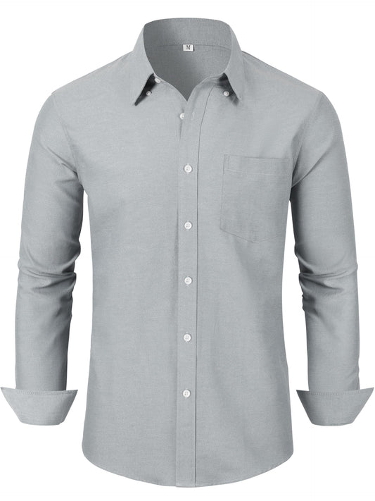 GIANZEN Light Grey Long Sleeve Shirt Men Gray Dress Mens Shirts Button Down Up Big and Tall for Casual Business Slim Fit Oxford Light Gray Size XL Tall