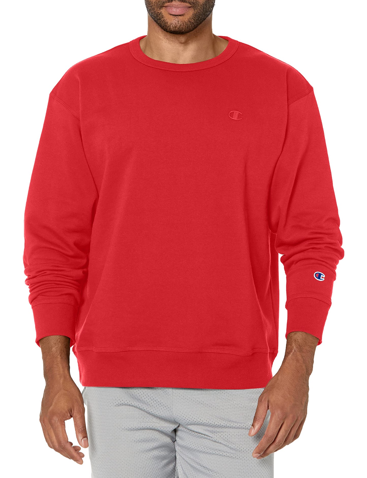 Champion Men's Crewneck Fleece Sweatshirt, Standard Fit, Midweight, Available in Regular and Big, Team Red Scarlet-C Logo, 3X-Large Tall