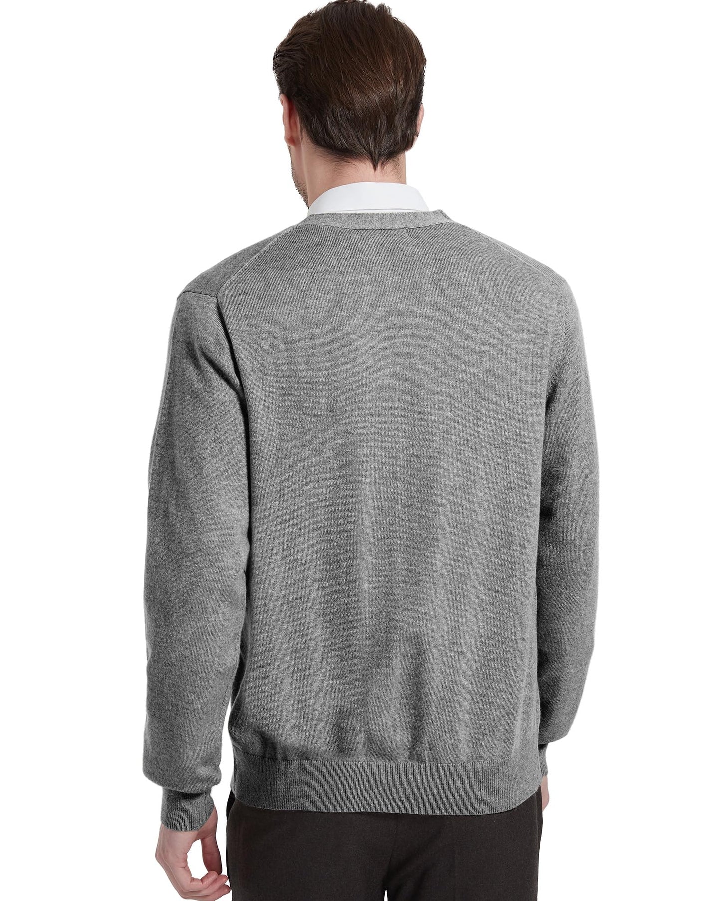 Kallspin Men's Tall Cardigan Sweaters Wool Blend V Neck Button Down Sweaters with Pockets(Light Grey, 2XL-Tall)