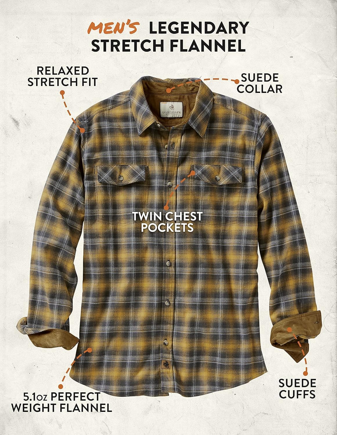 Legendary Whitetails Men's Legendary Flannel Shirt, Novel Fletcher Plaid, Large Tall