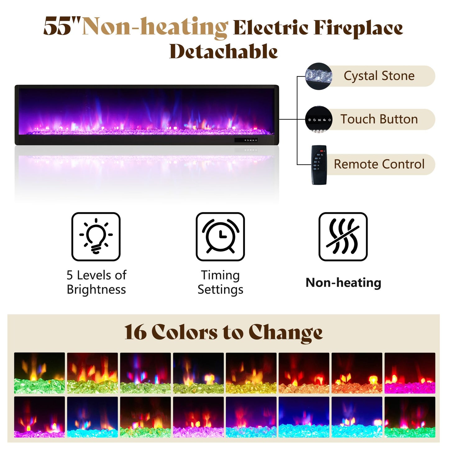 AMERLIFE Modern California King Size Bed Frame with Fireplace, Wingback Platform Bed Frame with 60.4“ Extra Tall Headboard, Corduroy Upholstered Bed Frame Wooden Slats/No Box Spring Needed, Beige