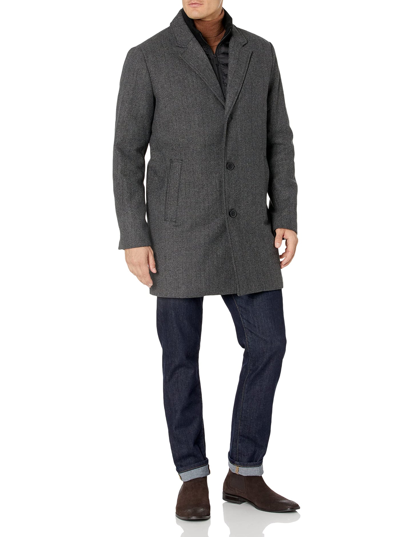 Dockers Men's Henry Wool Blend Top Coat (Regular and Big & Tall Sizes) , Charcoal Herringbone, X-Large Tall