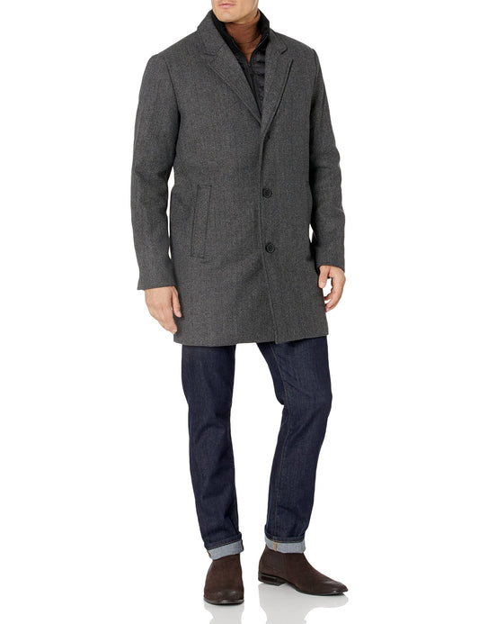 Dockers Men's Henry Wool Blend Top Coat (Regular and Big & Tall Sizes) , Charcoal Herringbone, X-Large Tall