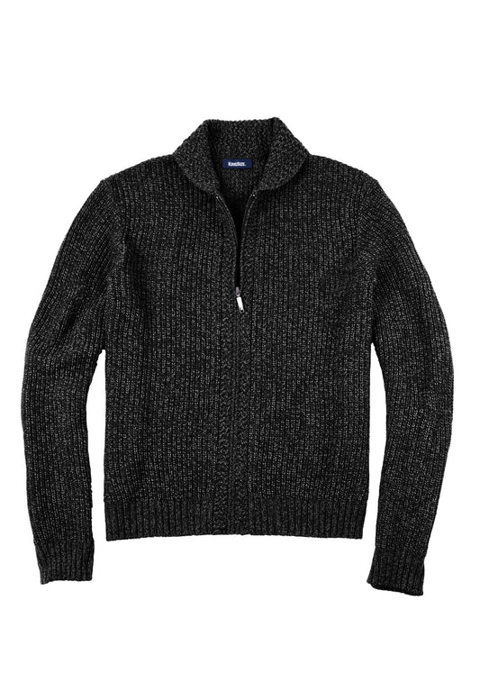 KingSize Men's Big & Tall Shaker Knit Zip-Front Cardigan - 4XL, Black Marl