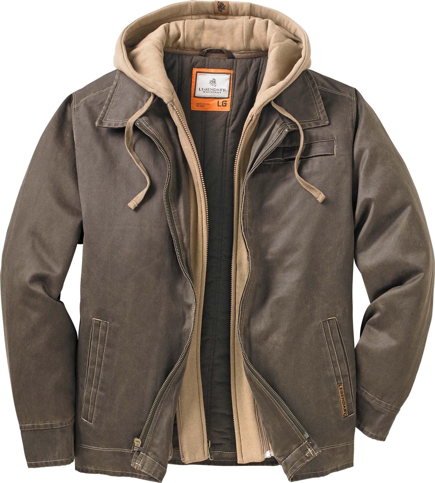 Legendary Whitetails Mens Casual Coat with Hood Waxed Cotton Water Resistant, Tobacco, XLT