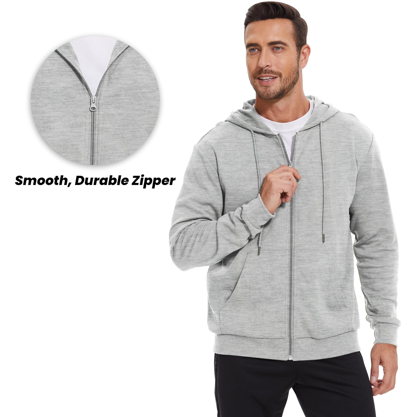 LETAOTAO Lightweight Hoodie Men Zip Up Hooded Sweatshirt Thin Slim Fit Jacket Available in Regular & Tall Sizes（Grey，Tall-3XL）