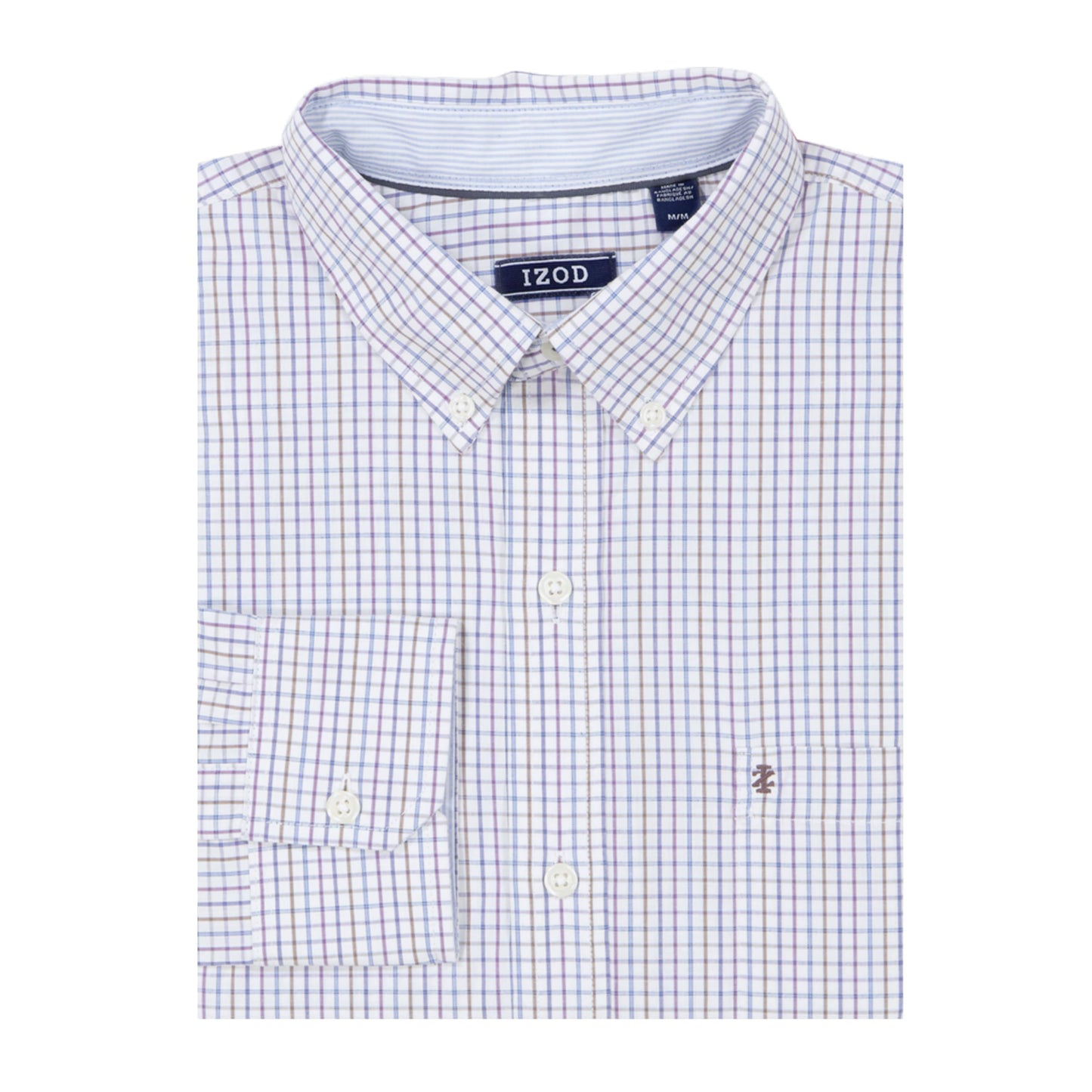 IZOD Men's Big and Tall Performance Comfort Long Sleeve Gingham Button Down Shirt, Sunset Purple