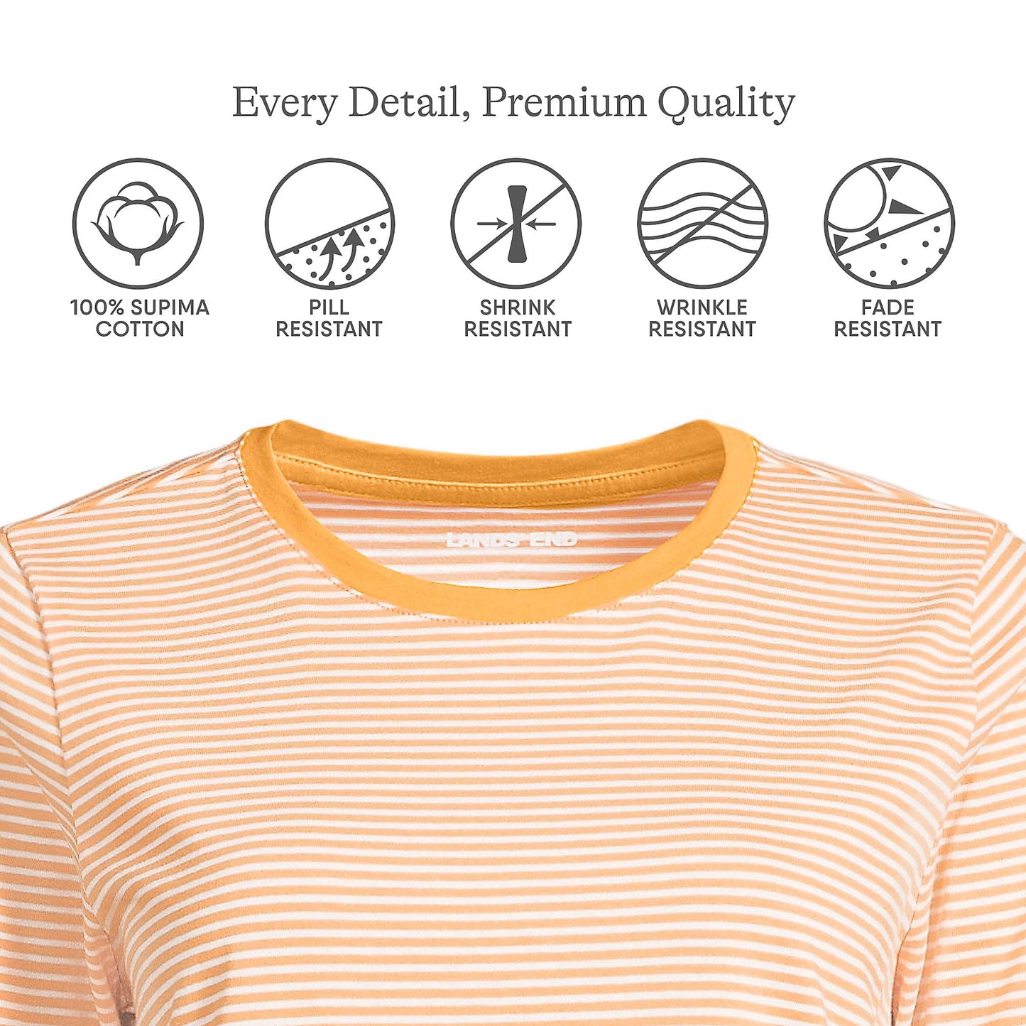 Lands' End Womens 3Q Cotton Supima Crew Neck Tunic Sweet Mango Micro Stripe Tall X-Large