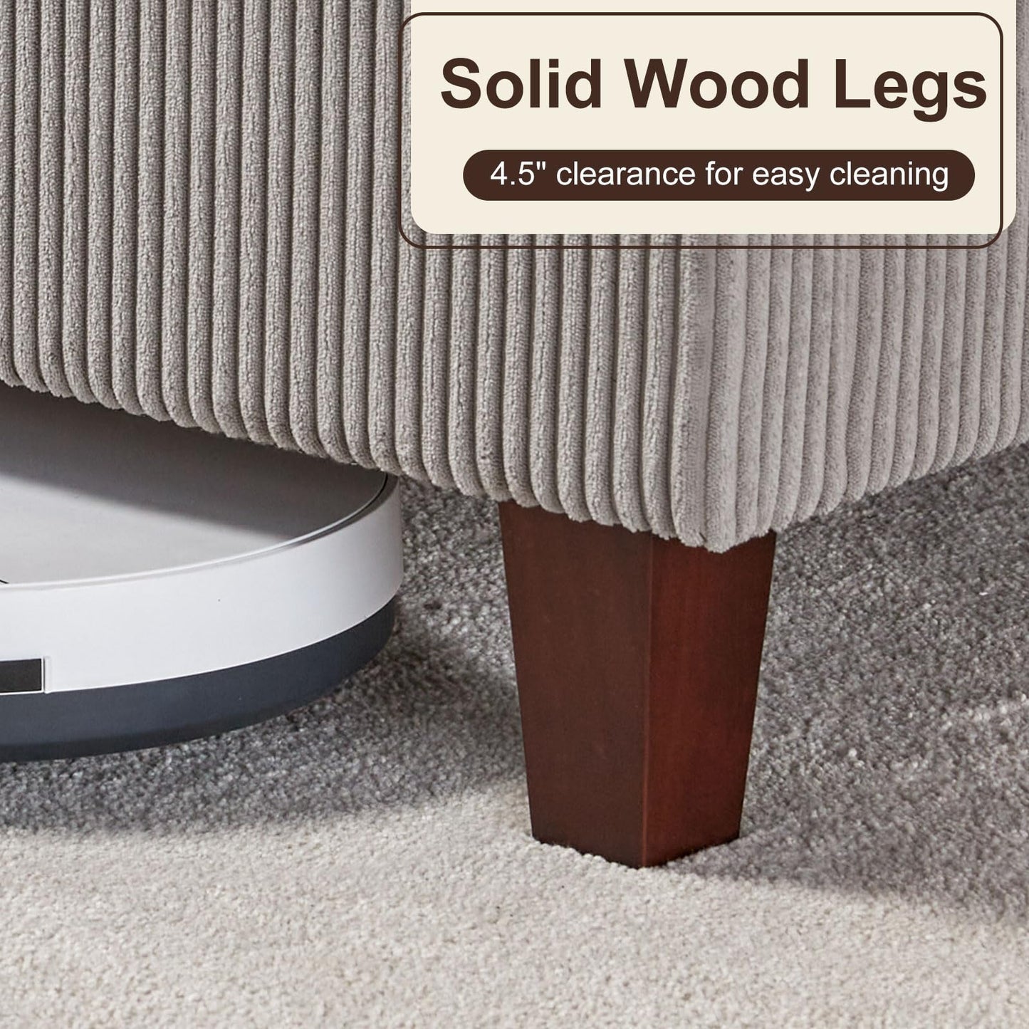 HOWE California King Size Upholstered Platform Bed Frame, Wingback Bed with 50.8" Headboard, Corduroy/Solid Wood Leg/No Box Spring Needed/Noise Free/Taupe