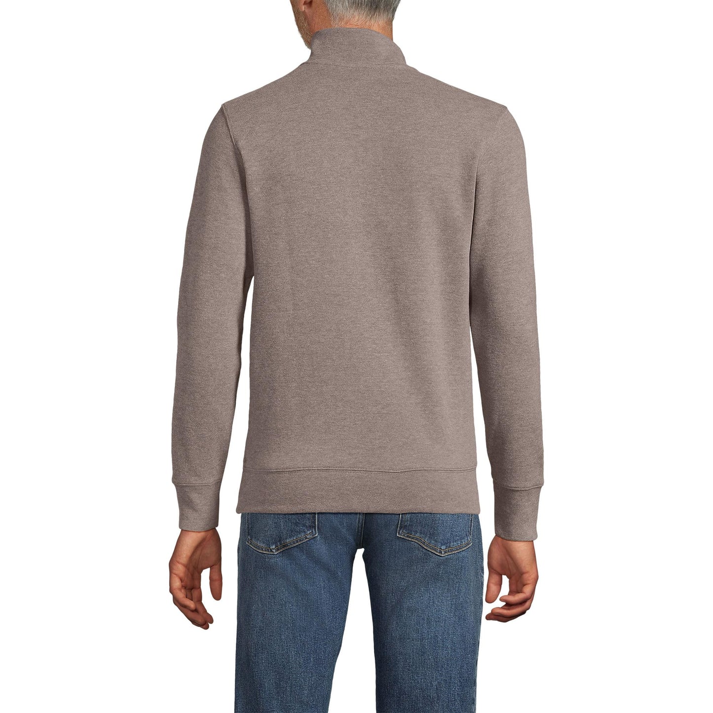 Lands' End Mens Bedford Rib Quarter Zip Sweater Light Bark Heather Tall Medium