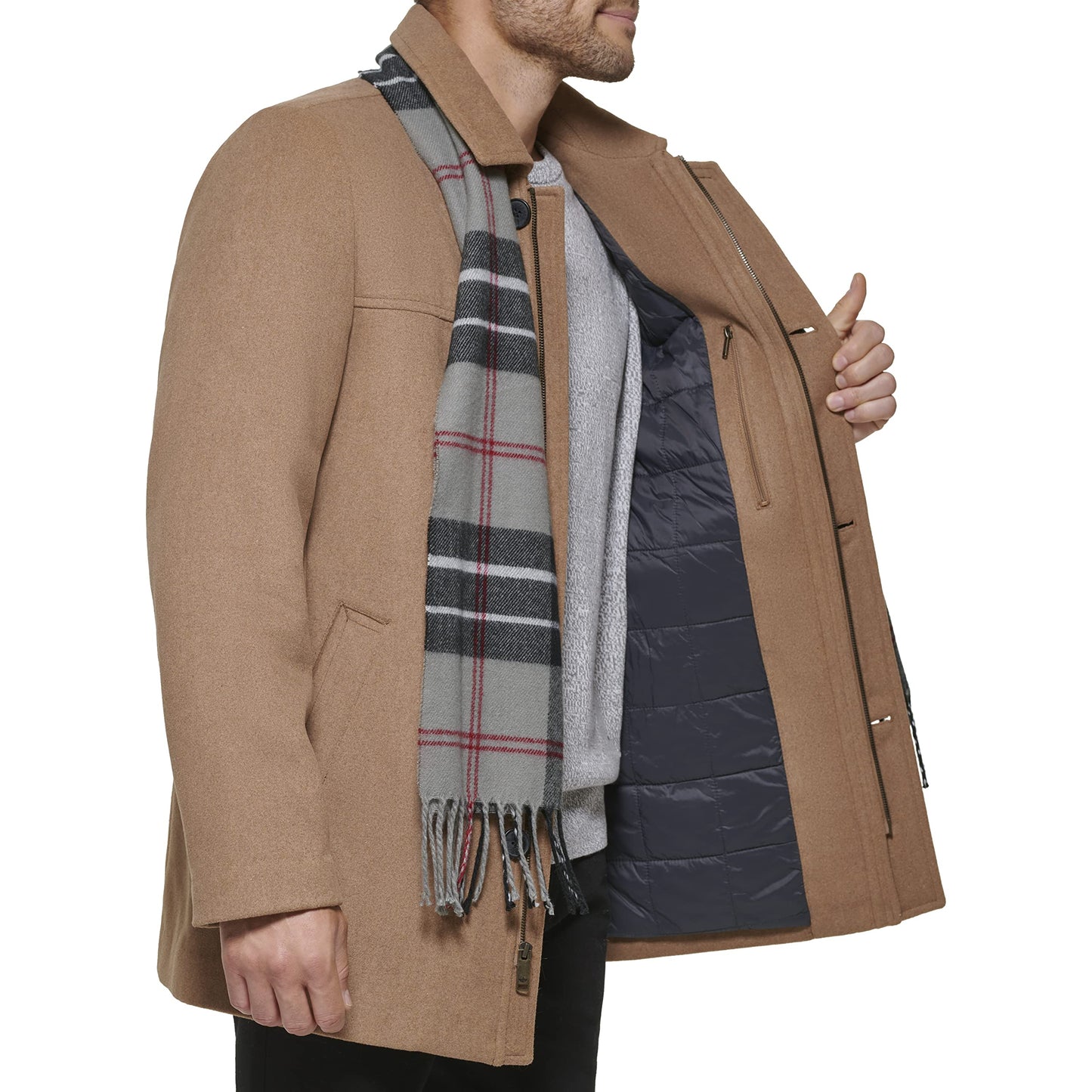 Dockers Men's Weston Wool Blend Coat (Regular and Big & Tall), Camel/Light Grey Scarf, XX-Large Tall