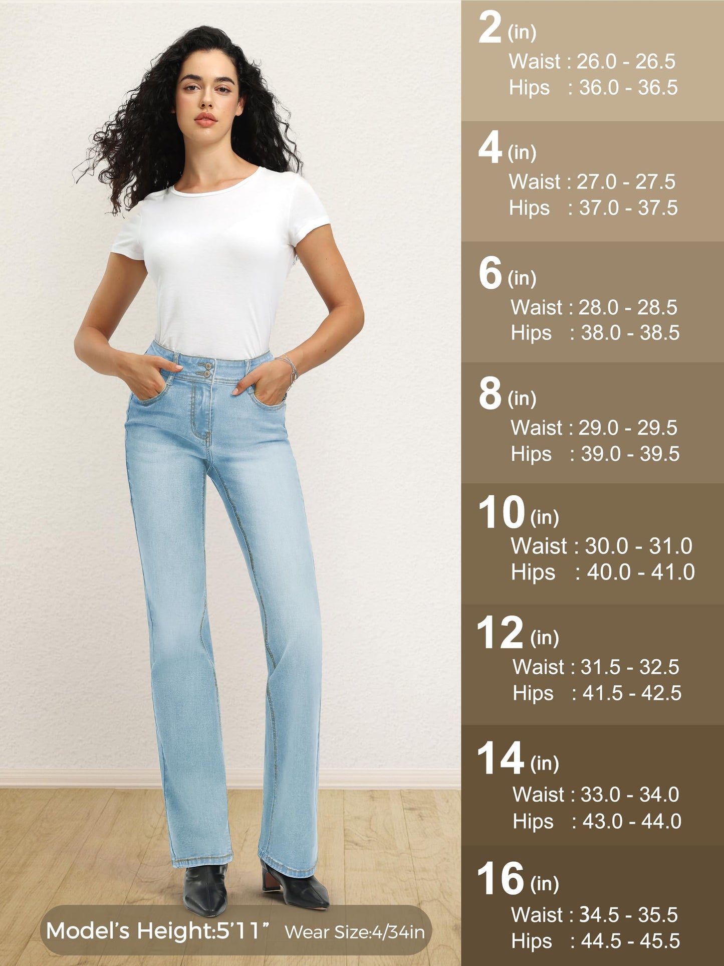 Tallemon Tall Women's Bootcut Jeans Curvy Mid-Rise Stretchy Denim Pants Classic Bell Bottom Trouser,38",Light Blue,6