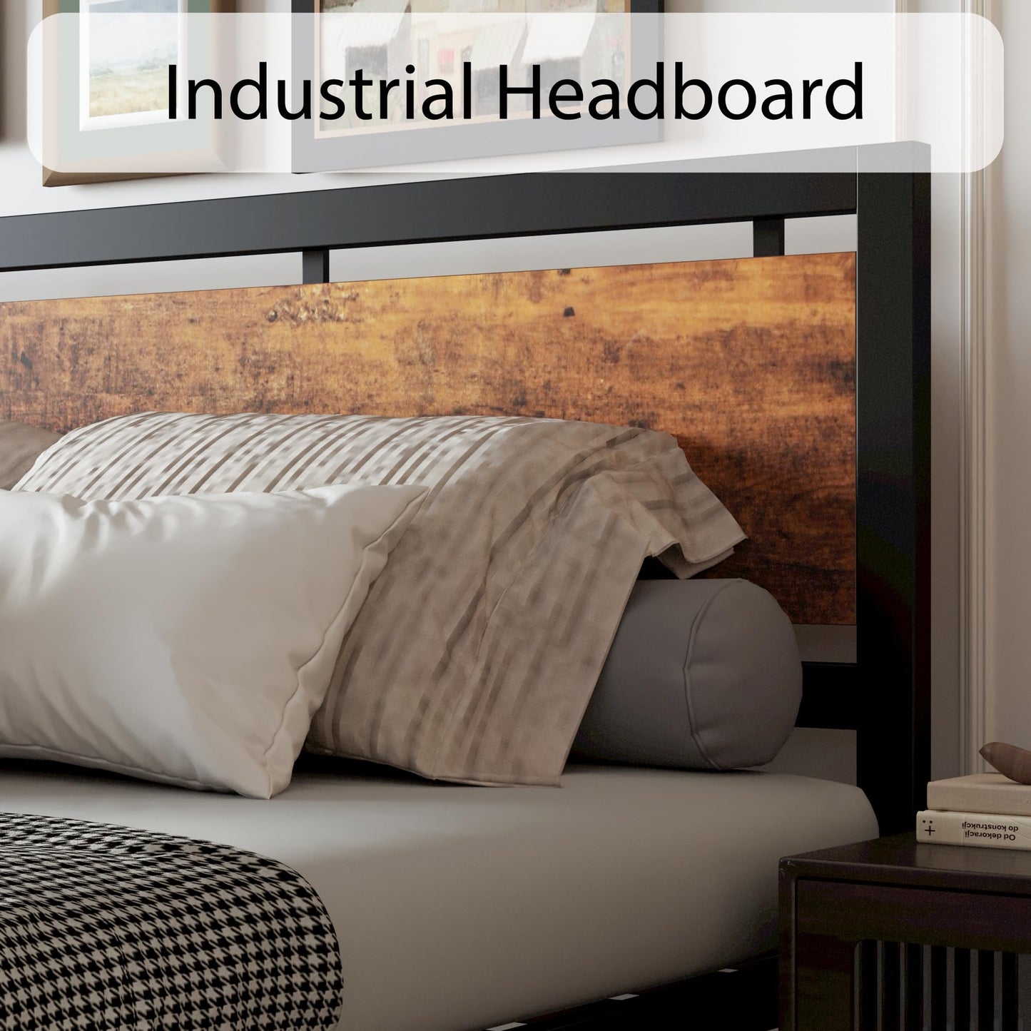 LIKIMIO California King Bed Frame with Headboard and Footboard, Metal Strong Supports, Easy Assembly, Noise-Free, No Box Spring Needed, Vintage Brown