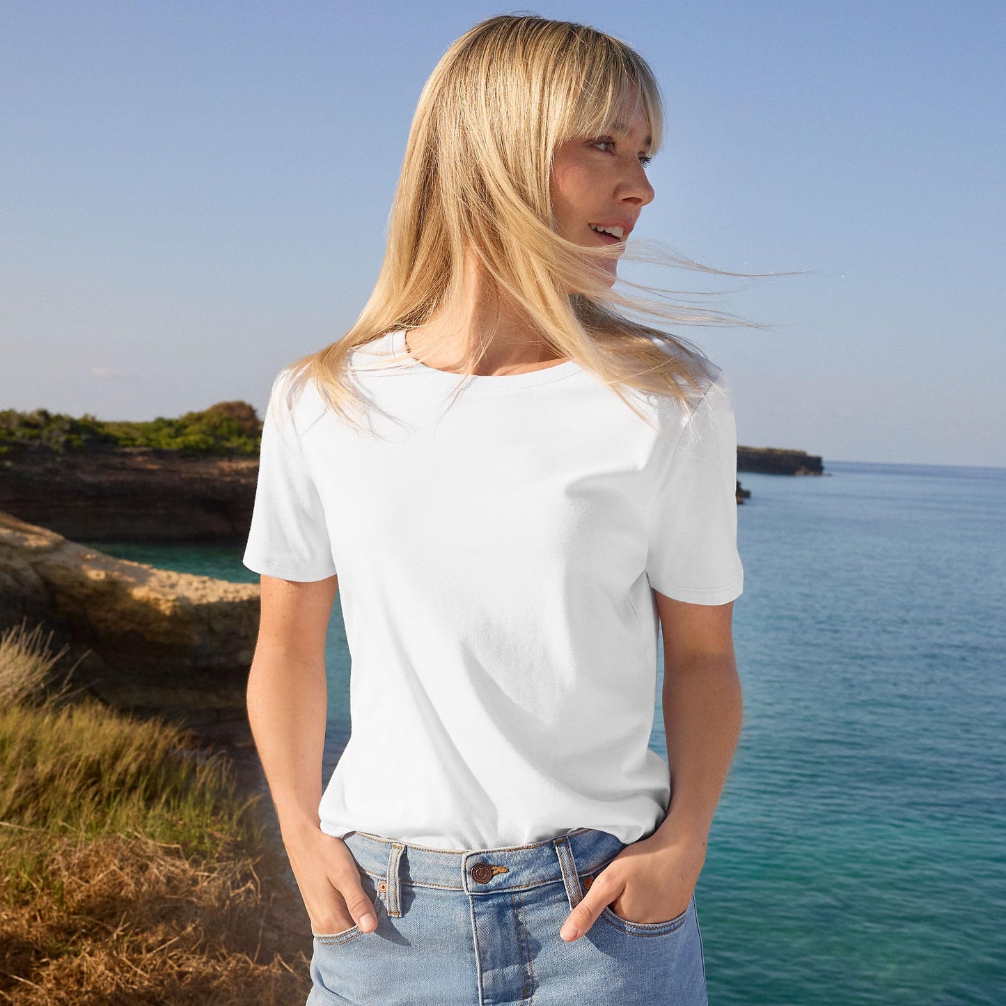 Lands' End Womens Short Sleeve Relaxed Supima Cotton Crew Neck T Shirt White Tall X-Large