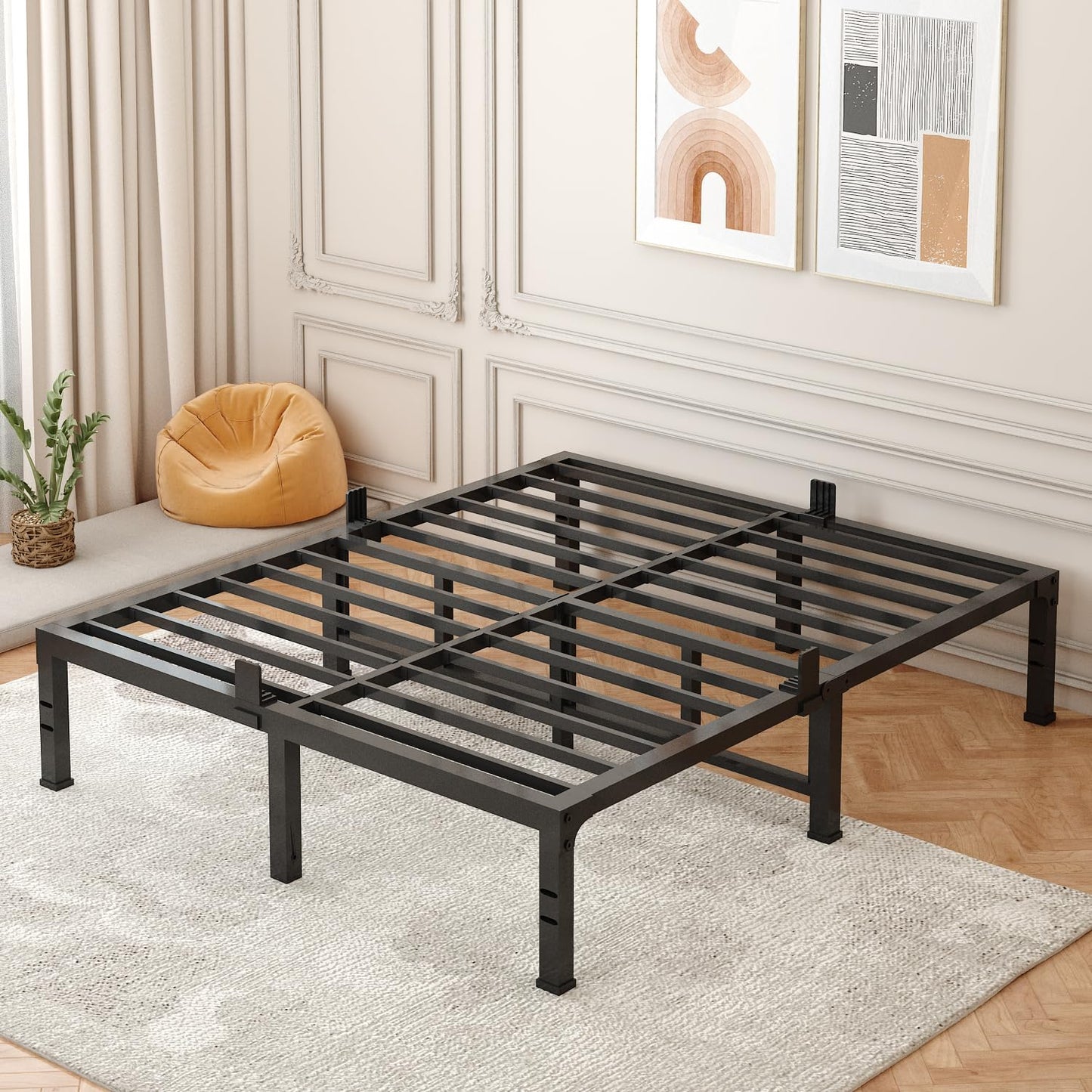 FUIOBYVV California King Bed Frame 14 Inch Tall 3500 lbs Heavy Duty Metal Platform Bed Frame California King Size No Box Spring Needed/Noise Free/Non-Slip/Easy Assembly
