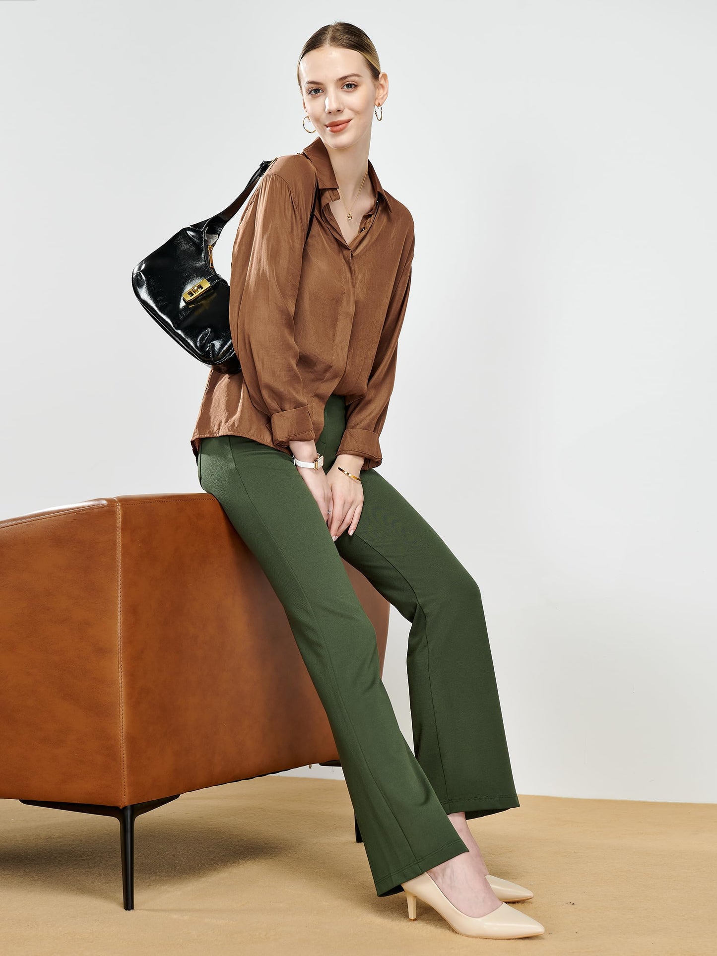 Tapata Women's 28''/30''/32''/34'' Stretchy Bootcut Dress Pants with Pockets Tall, Petite, Regular for Office Work Business 34",Olive,XXL