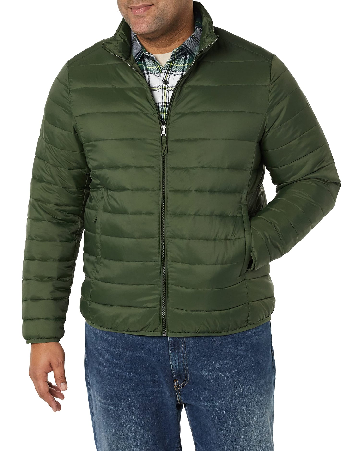 Amazon Essentials Men's Packable Lightweight Water-Resistant Puffer Jacket (Available in Big & Tall), Dark Green, 6X-Large Big Tall