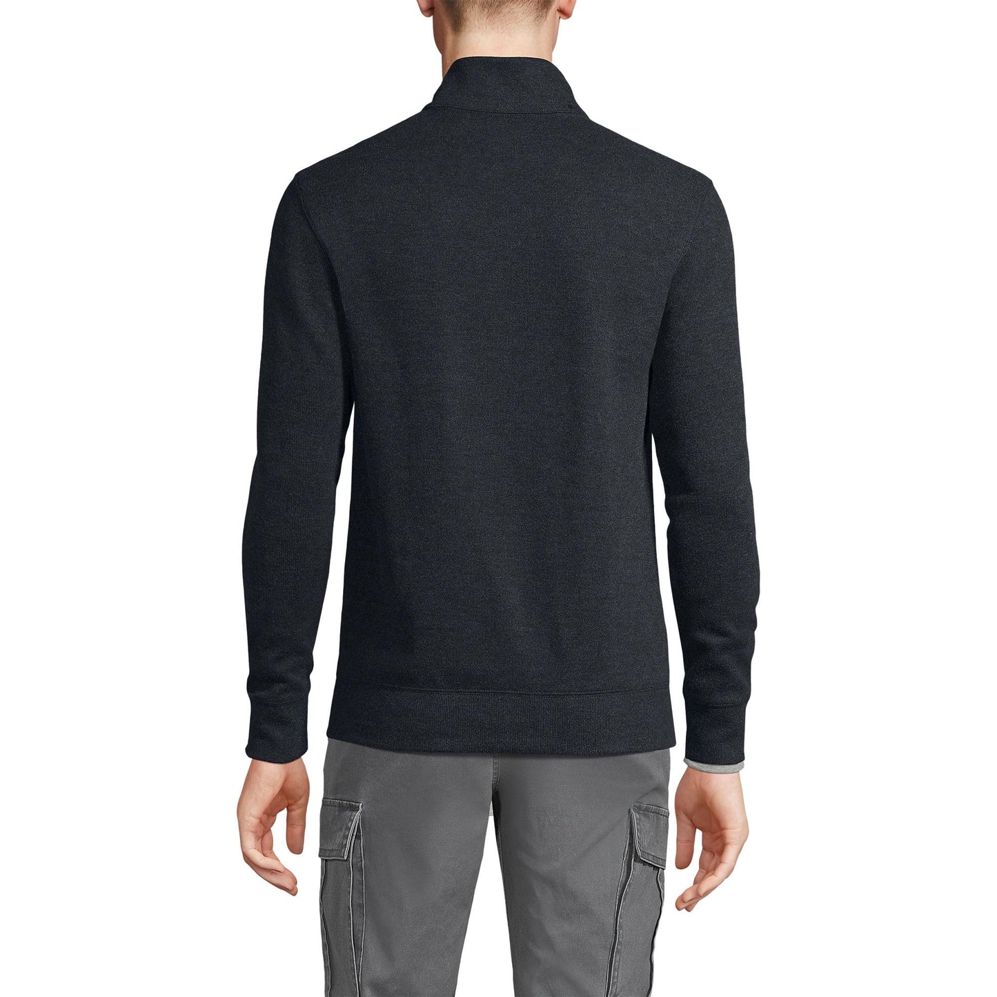 Lands' End Mens Bedford Rib Quarter Zip Sweater Dark Charcoal Heather Tall X-Large
