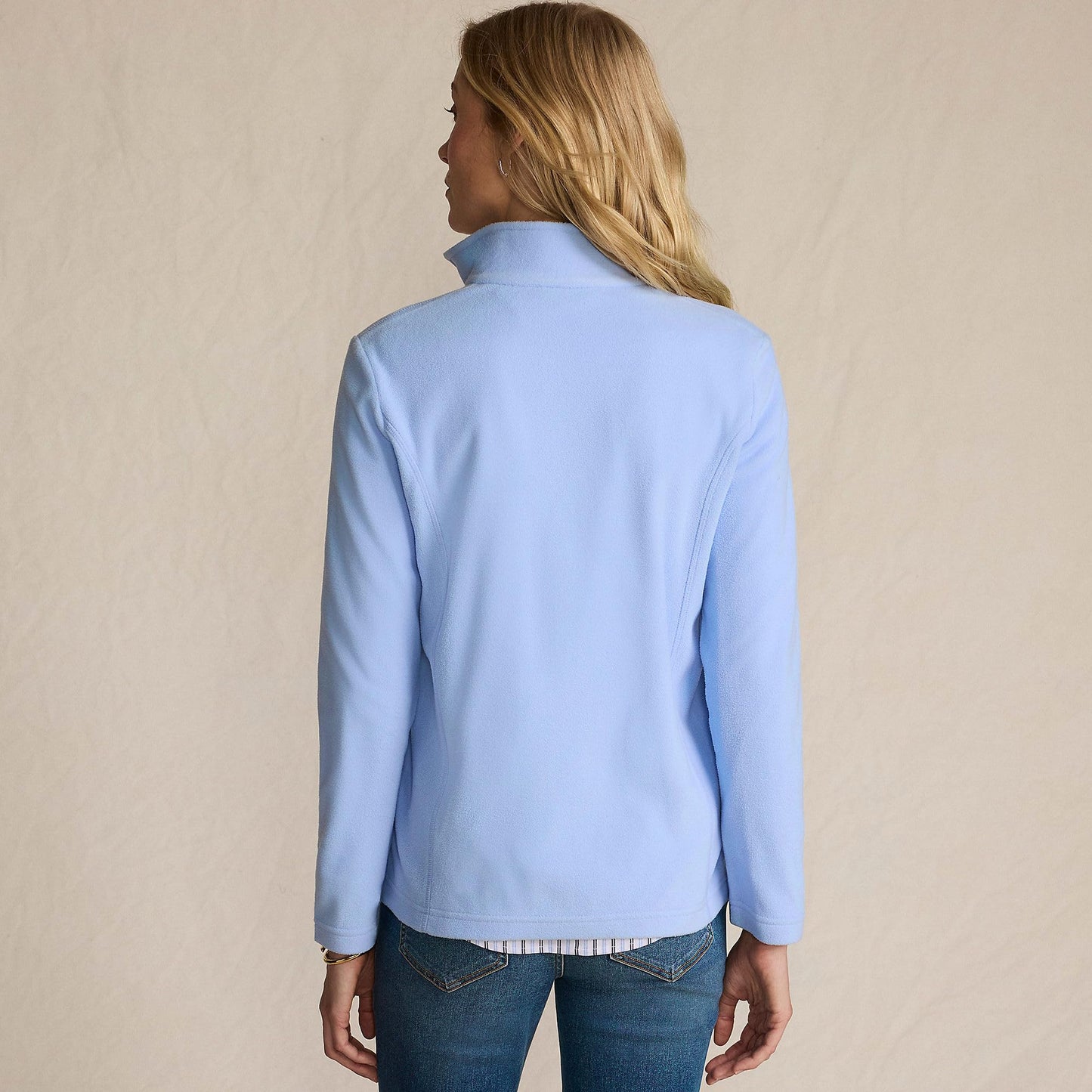 Lands' End Womens Full Zip Fleece Jacket Clear Blue Sky Tall Small