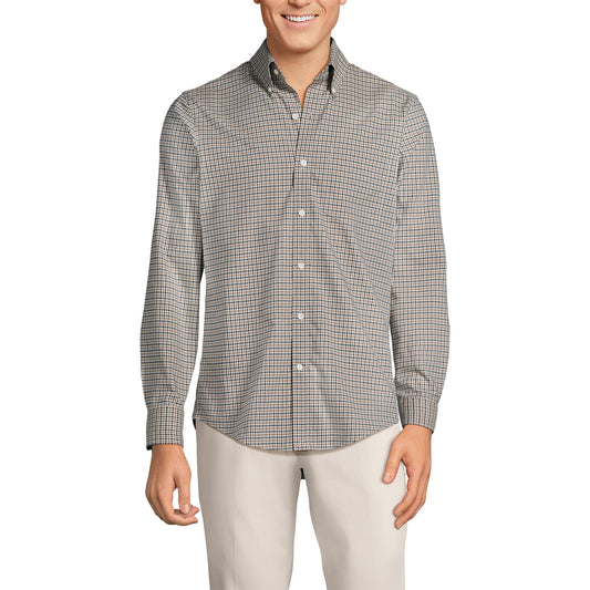 Lands' End Mens Traditional Fit No Iron Twill Shirt Light Mushroom Check Tall XX-Large