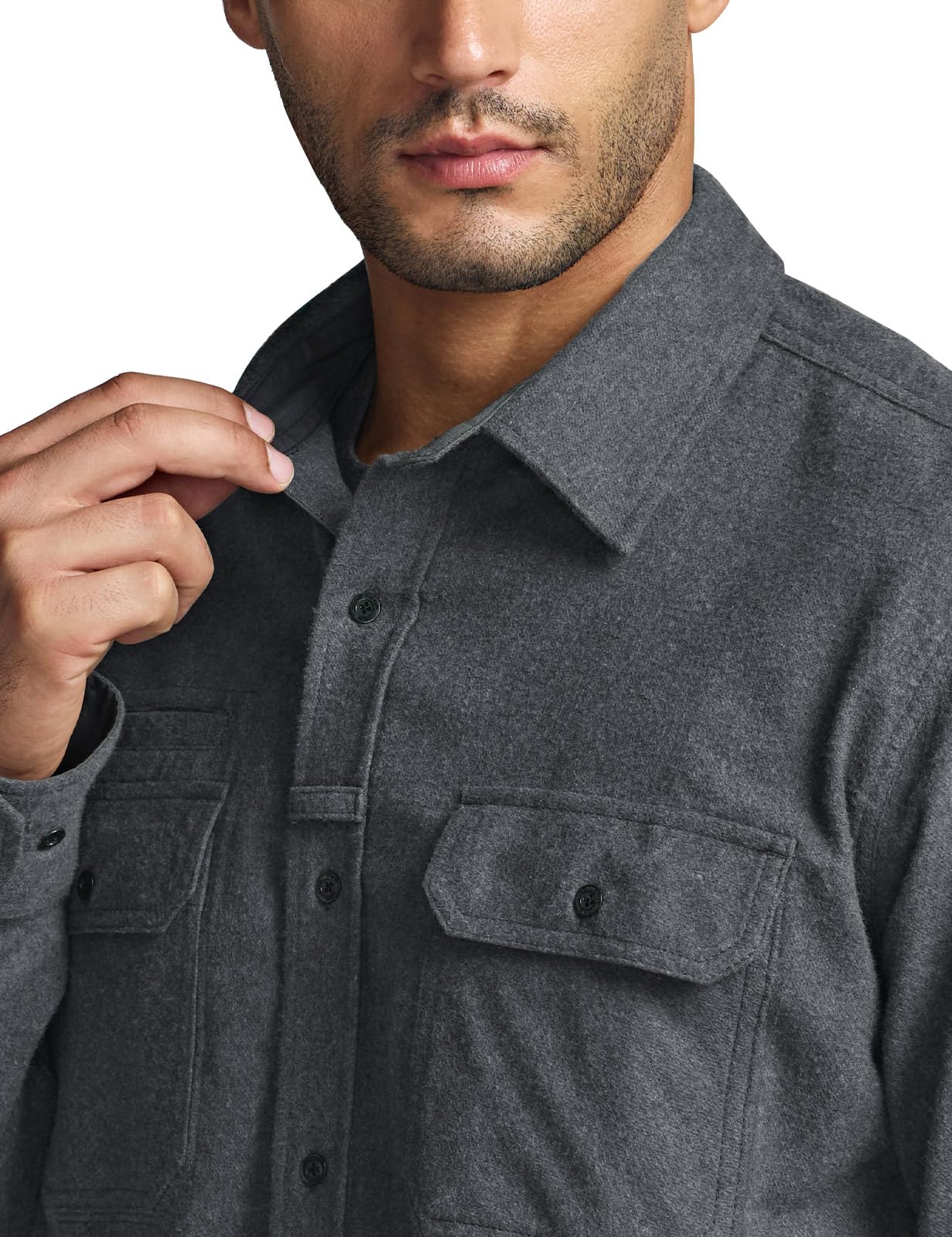 CQR Men's Flannel Button Down Shirts, Soft Cotton Plaid Long Sleeve Tactical Work Shirt, Warm Outdoor Essential with Pocket, Stealth Grey, XX-Large Tall
