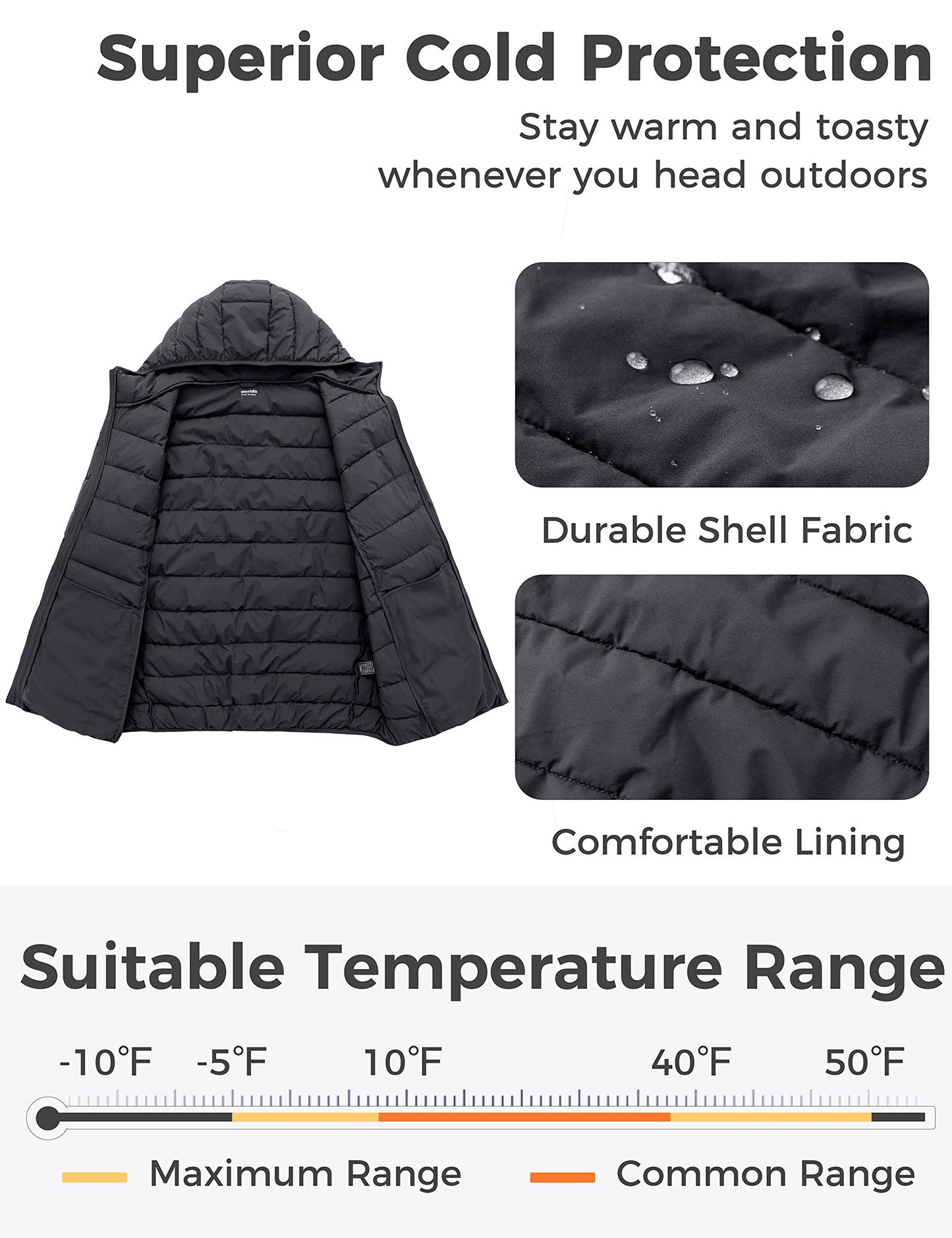 wantdo Men's Big and Tall Winter Jackets Waterproof Windproof Bubble Coat Dark Grey X-Large Tall