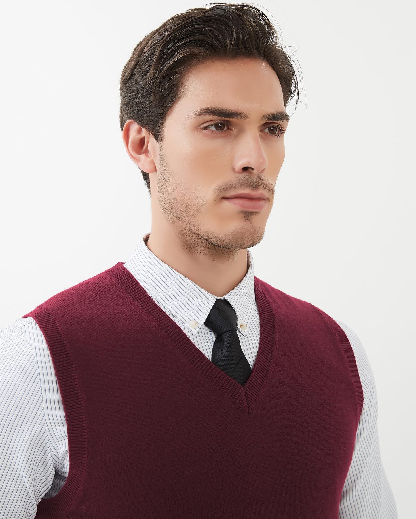 Kallspin Men's Big & Tall Wool Blended Vest Sweater Relaxed Fit V Neck Sleeveless Knitted Pullover (Burgundy L-Tall)