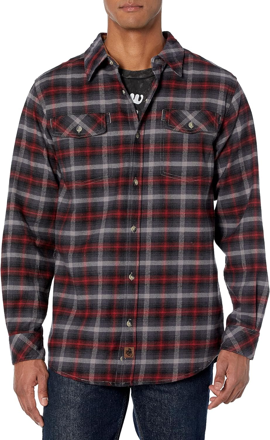 Legendary Whitetails Men's Flannel Shirt Long Sleeve Button Down Relaxed Fit, Banner Crimson Plaid, Large Big Tall