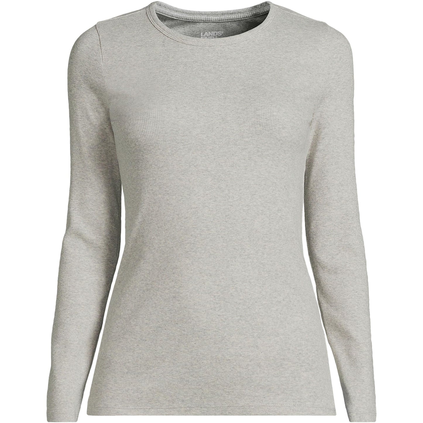 Lands' End Womens Long Sleeve Micro Rib Crew Gray Heather Tall Large