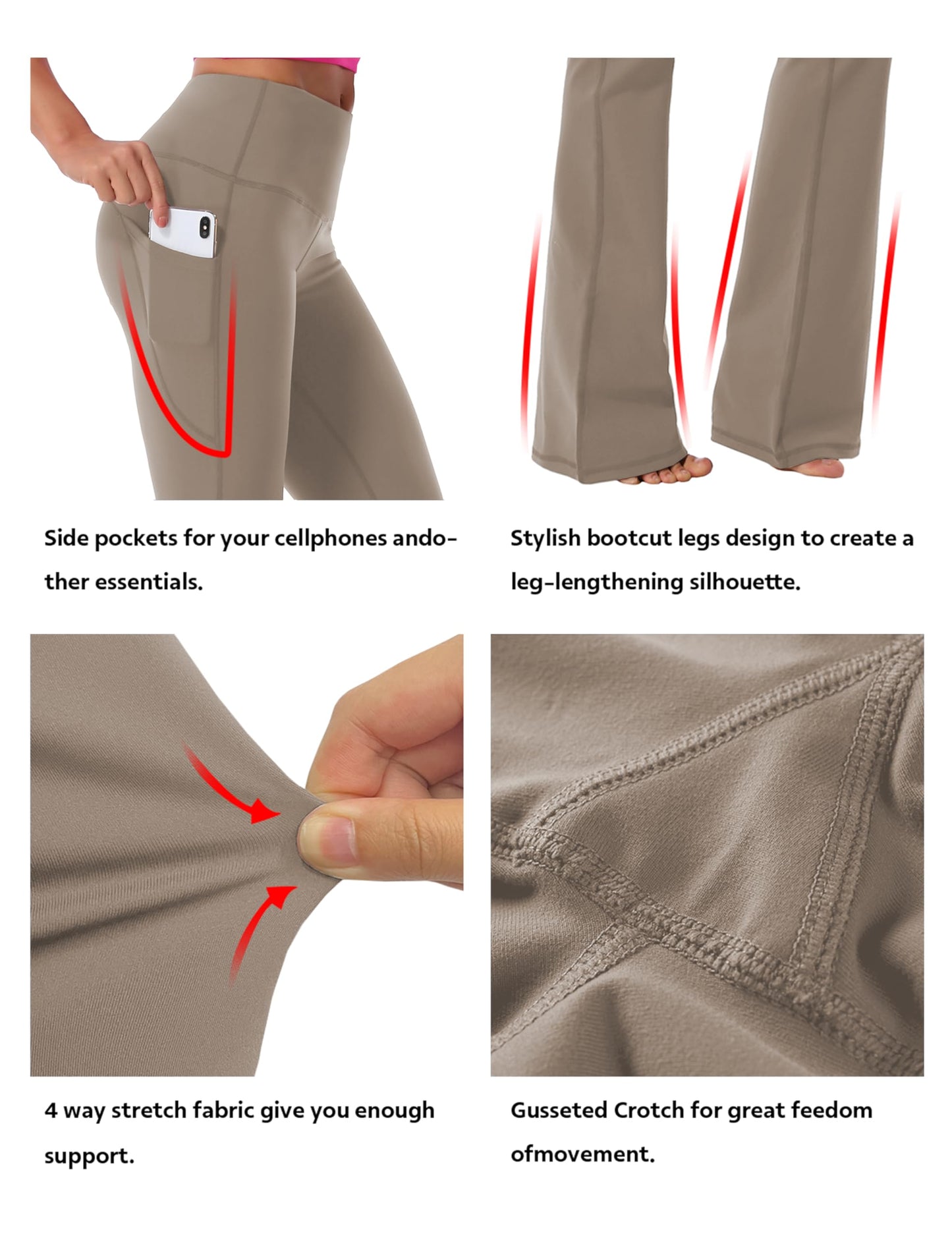 BUBBLELIME 29"/31"/33"/35" 4 Styles Women's Bootcut Yoga Pants Tummy Control - Side Pockets_Dark_Khaki S_35" Inseam
