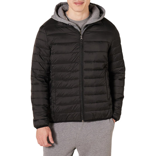 Amazon Essentials Men's Packable Lightweight Water-Resistant Puffer Jacket (Available in Big & Tall), Black, 5X-Large Big Tall