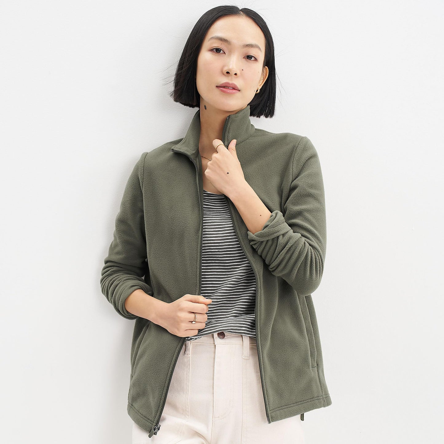 Lands' End Womens Full Zip Fleece Jacket Forest Moss Green Tall Medium