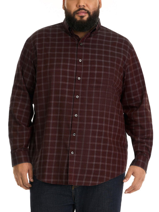 Van Heusen Men's Size Big Wrinkle Free Long Sleeve Button Down Shirt, Red Pinot Noir, X-Large Tall