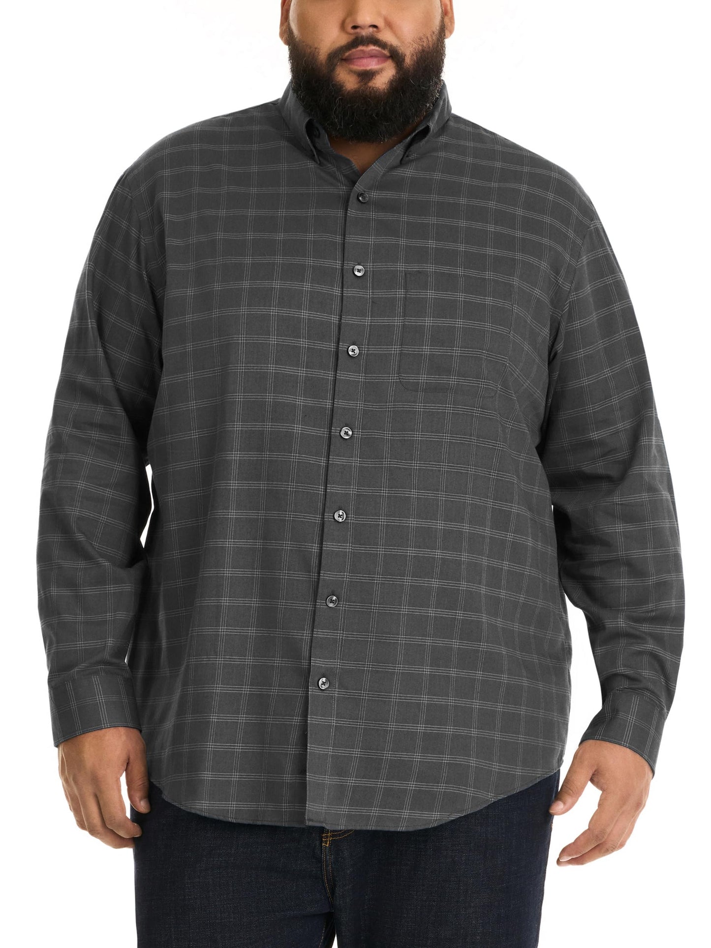 Van Heusen Men's Big Wrinkle Free Long Sleeve Button Down Shirt, Iron Gate, 5X-Large Tall