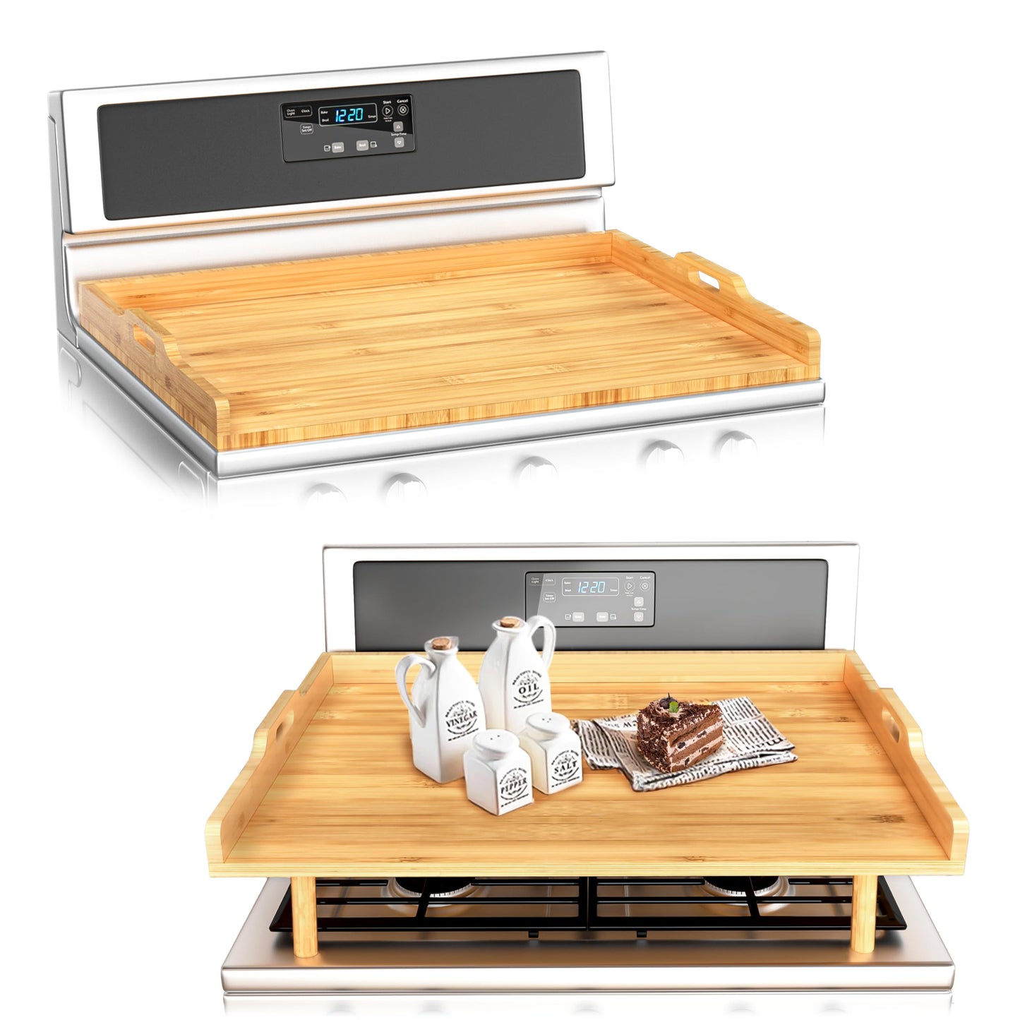 Gas Stove Cover with Extra Large Cutting Board, 29"L x 22"W Bamboo Noodle Board with Handles and Adjustable Legs for Electric or Gas Top, Counter Space, Sink Cover, or RV Protector