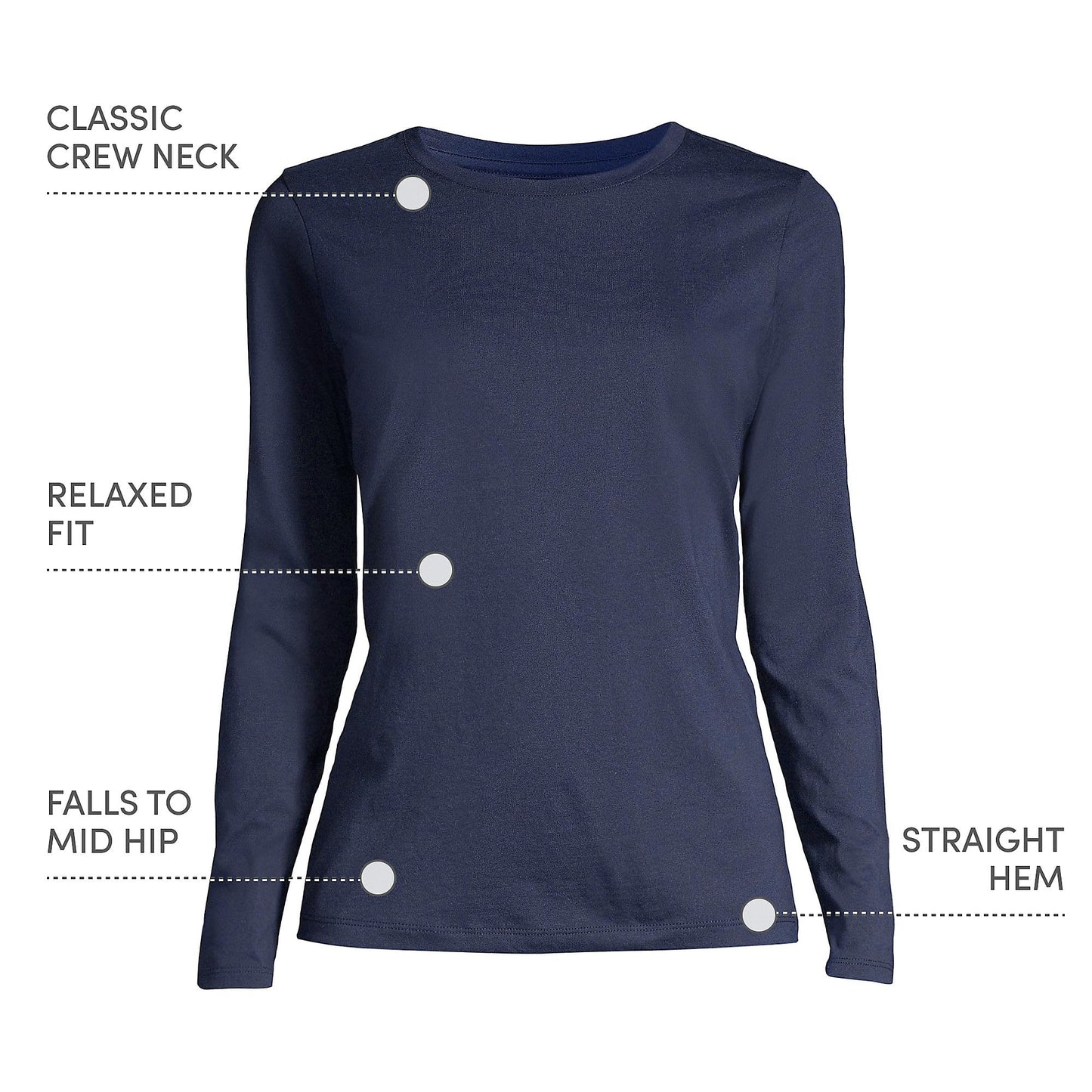 Lands' End Womens Long Sleeve Relaxed Supima Cotton Crew Neck T Shirt Radiant Navy Tall Large